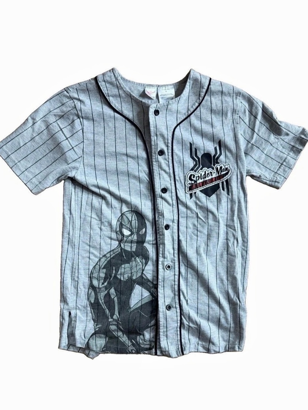 Marvel Spider-Man Homecoming Queens NY Baseball Jersey Gray & Blue XL